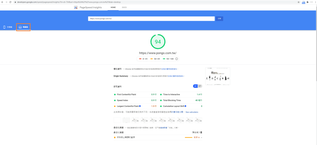 電腦板網頁設計速度測量分數