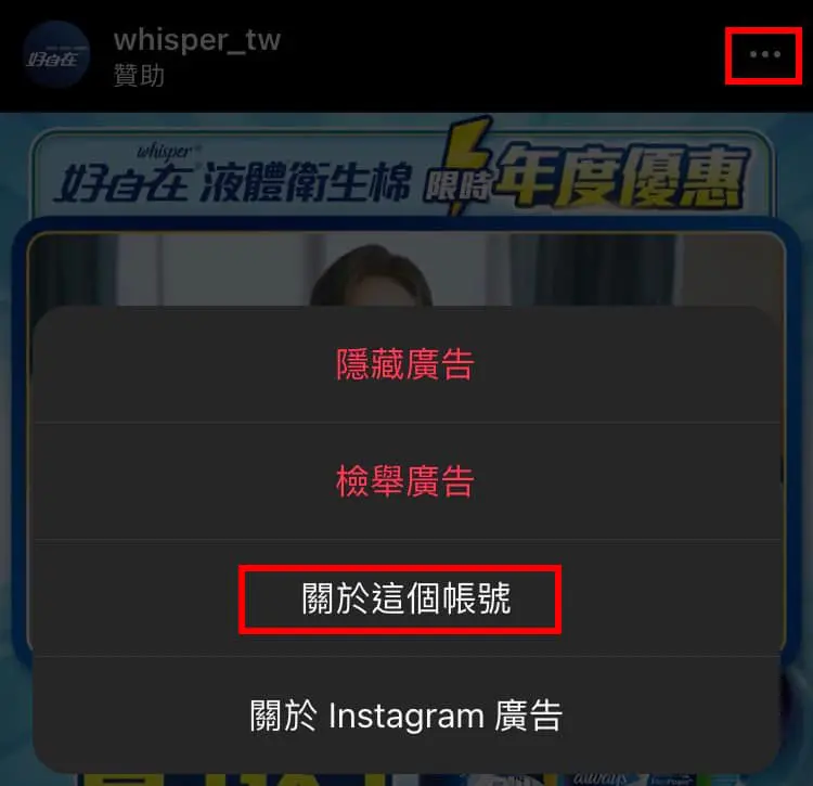 Instagram廣告詳情可以點選關於這個帳號找到解答。