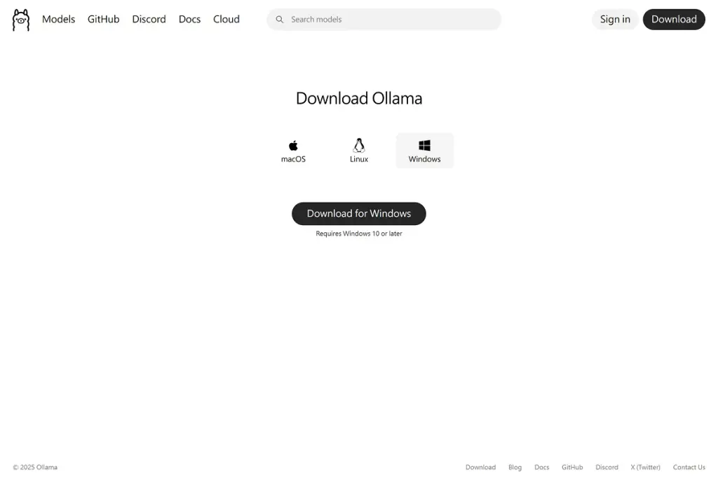 Ollama 官方網站頁面